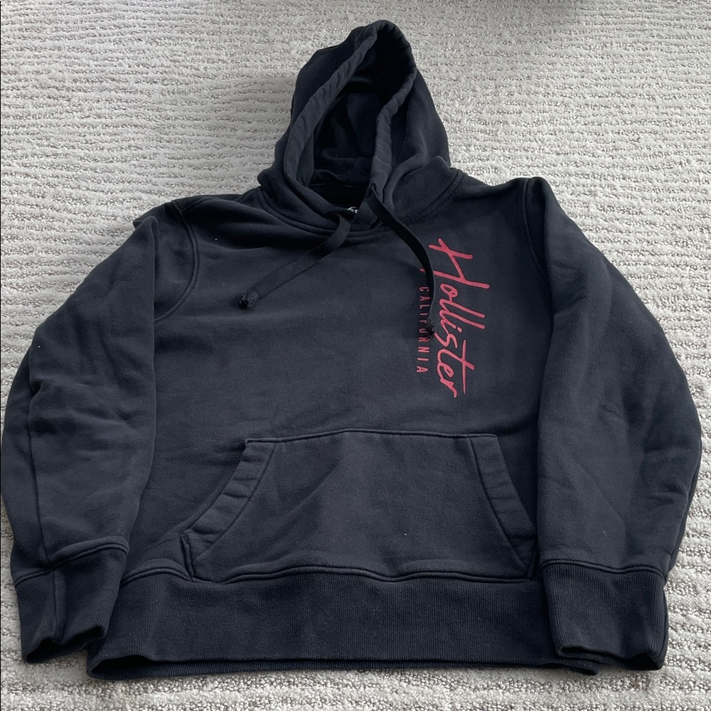 Hollister Men's XS Black Hoodie with Red Logo